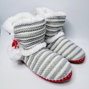 Totes Toasty Knitted Striped Furry Lined Memory Foam Boot Slippers M